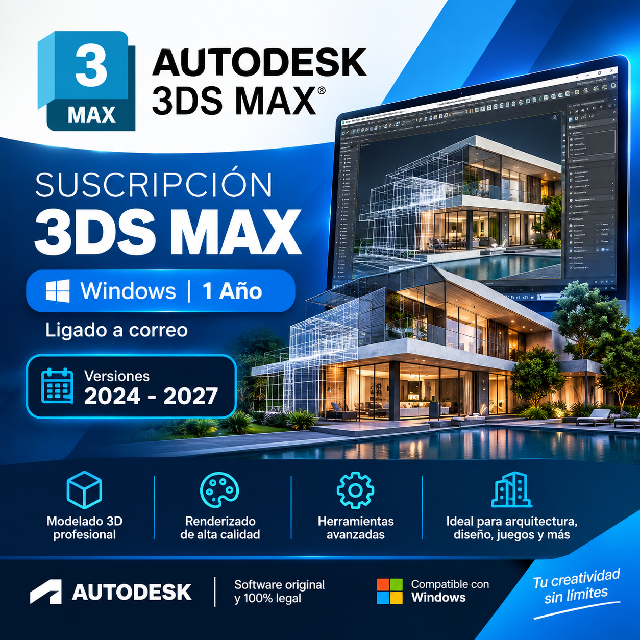 Suscripción 3ds Max Windows 1 Año/Ligado a Correo/Tipo Edu