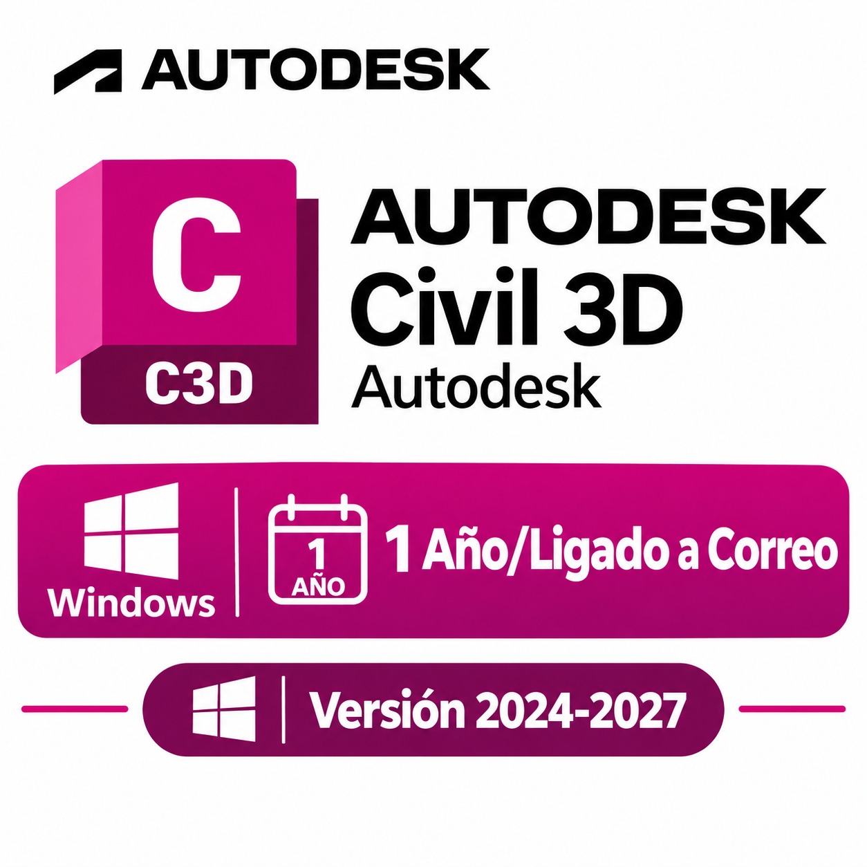 Suscripción 1 Año Civil 3D Windows/Ligado a Correo/Tipo Edu