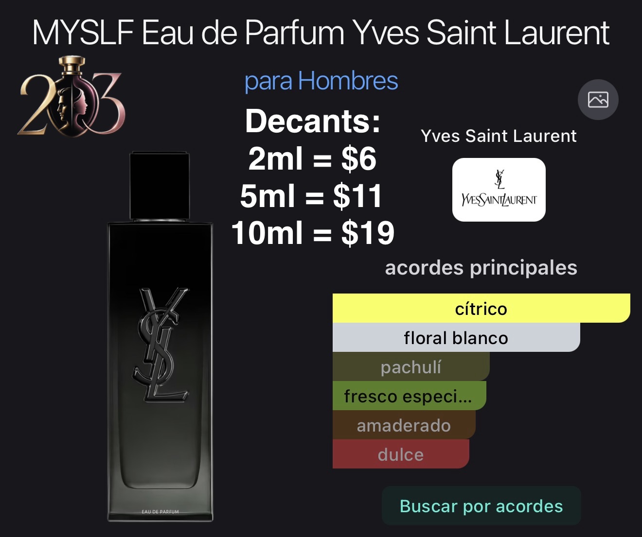 Yves Saint Laurent MYSLF Eau de Parfum | 100 ML | Decants 2, 5 y 10 ML