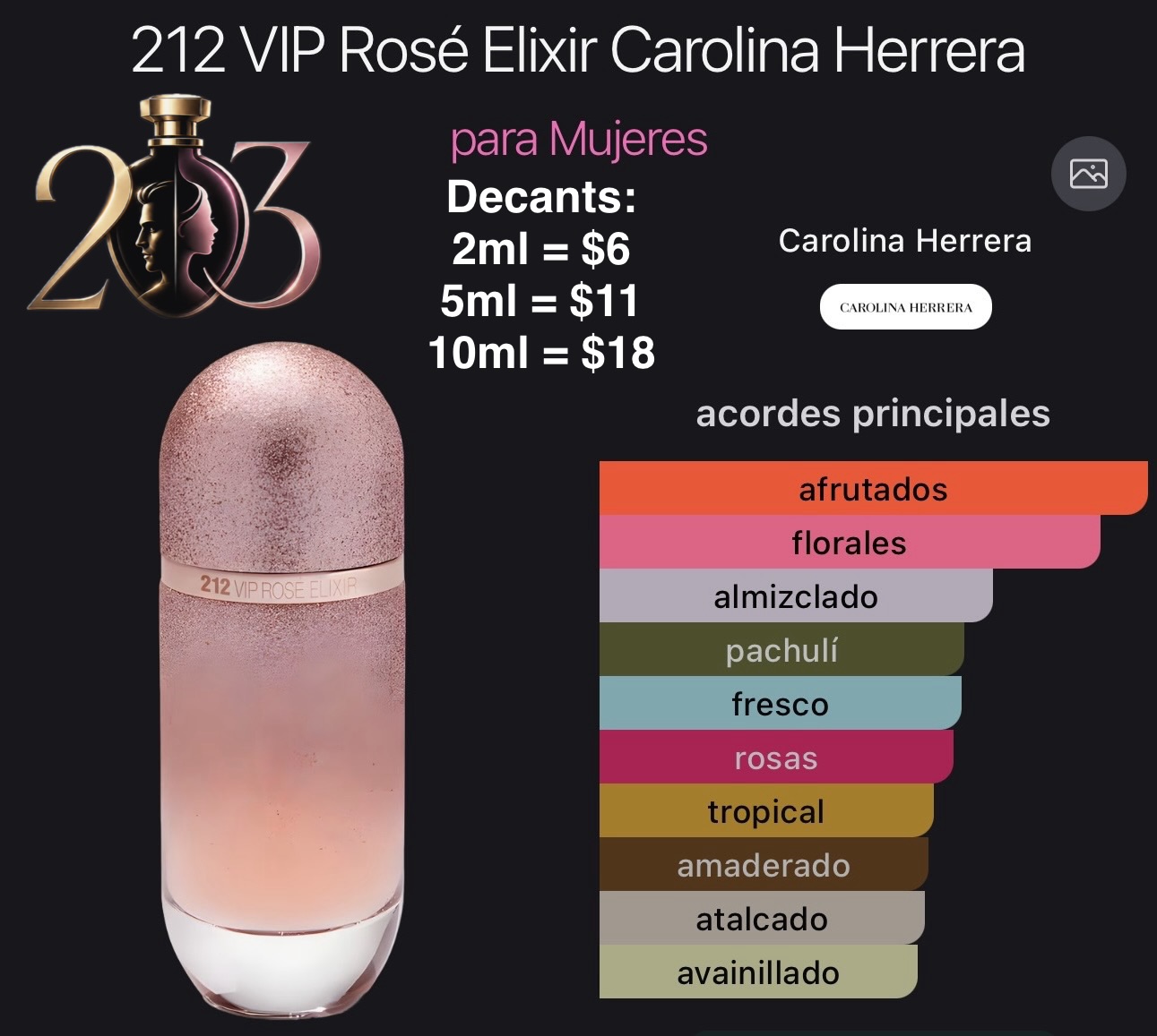 Carolina Herrera 212 VIP Rose Elixir Eau de Parfum | 80 ML | Decants en 2, 5 y 10 ML