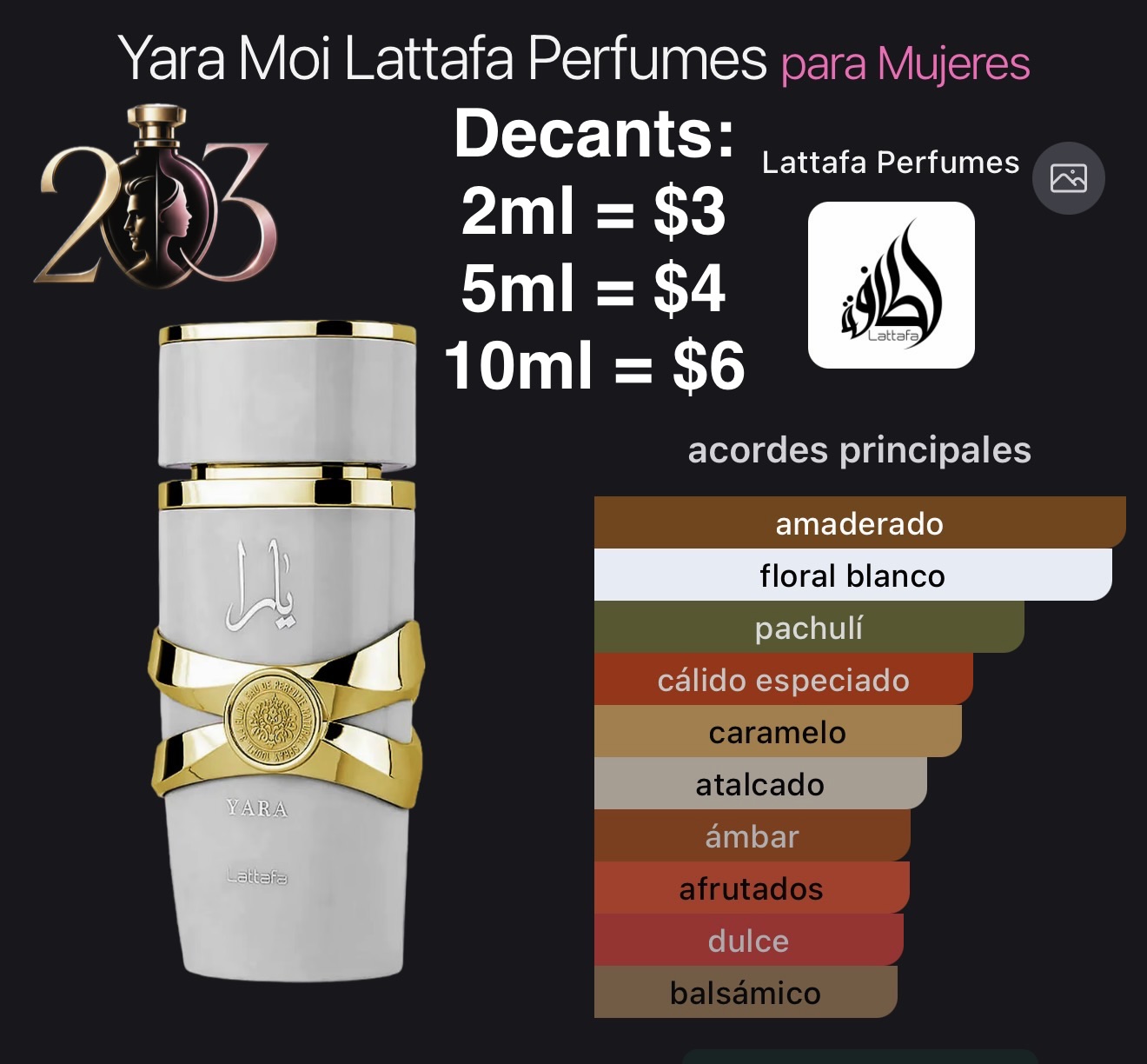 Yara Moi Lattafa Eau de Parfum | 100 ML | Decant en 2, 5 y 10 ML