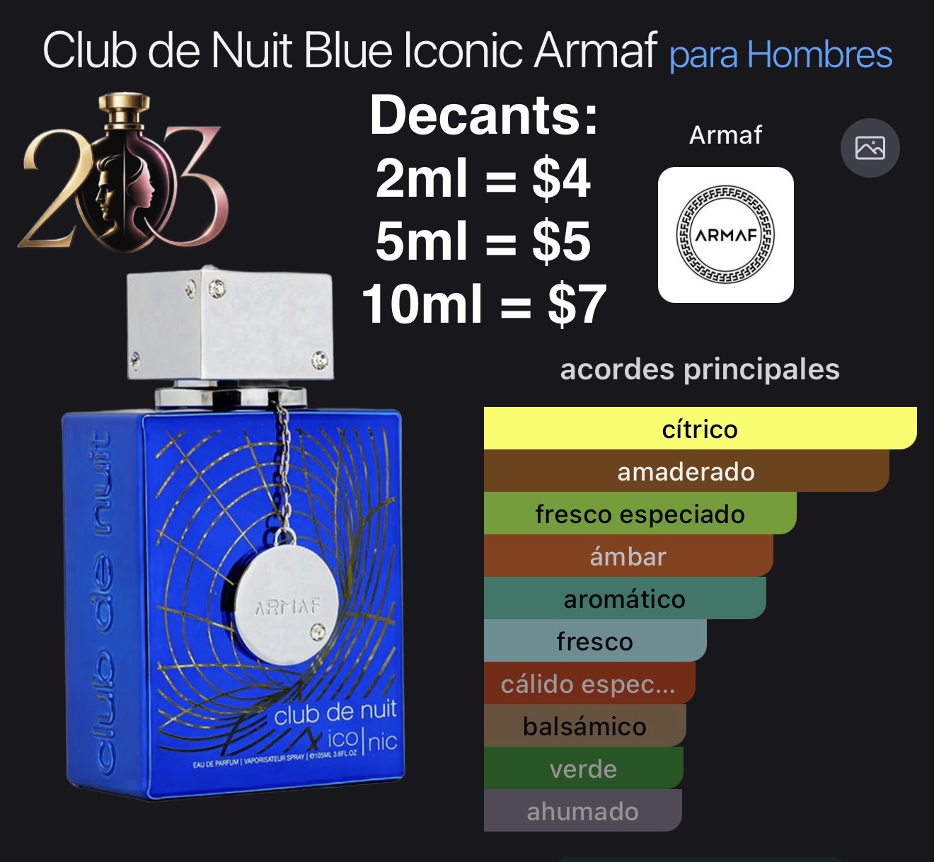 Club de Nuit Blue Iconic Armaf Eau de Parfum | 100 ML | Decants en 2, 5 y 10 ML